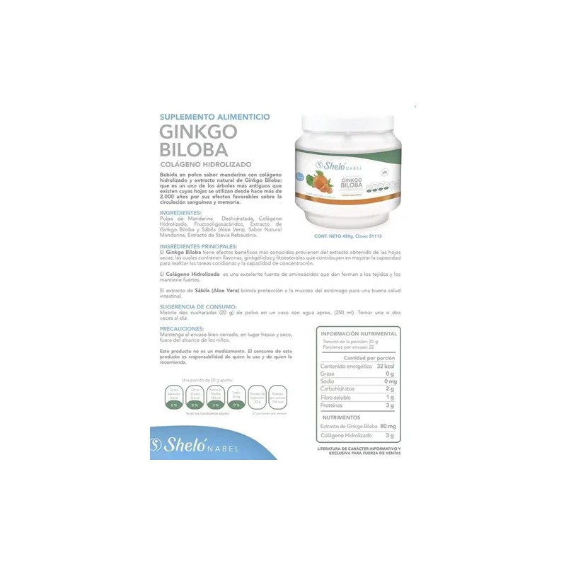 2 Piezas Colágeno Hidrolizado Ginkgo Biloba 450g Shelo Nabel