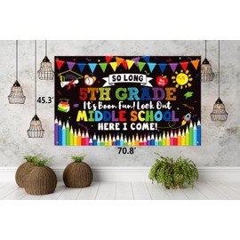 5TH Grade Graduation Decorations 2025,So Long 5th Grade Its Been Fun Look Out Middle School Here I Come Photo Backdrop,5th Grade Graduation Banner for Home School Classroom Party Decorations BJ-SL-5H