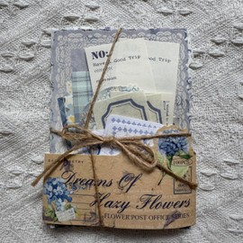 100PCS Vintage Floral Scrapbook Paper,Textured Paper Assorted Set, Special Papers Label for Junk Journal Diary Journal Embellishment Supplies DIY Craft Blue