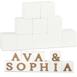 Custom Wooden Name Blocks, 10 Pcs Wooden Baby Blocks and 84 Gold Letter Blocks for Nursery Decor Nursery Name Wooden Cubes OH BABY Sign Baby Showers Newborn Custom Present Baby Learning Toys (White)
