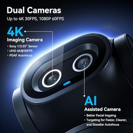 eMeet PIXY Webcam PTZ 4K con Doble Cámara Tecnología y Seguimiento IA, Enfoque Automático de 0.2s PDAF, Sensor de 1/2.55'', 3 Micrófonos, Compatible con OBS/Twitch/Switch 2
