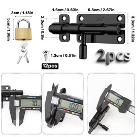 Pack of 2 Door Bolt Stainless Steel 304 Black Bolt Bolt Push Bolt Sliding Lock with Hole for Padlock Locking Sliding Latch for Doors Windows Fences Bedroom Bathroom