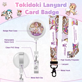 Tokidoki Unicorno Lanyards for Id Badges, Cute Holder with Retractable Reel Clip, Funny Unicorno Work Name Tags Keychain Lanyard ID Card Protector Teacher Nurse Doctor Office (Pink)