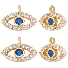 Beebeecraft 1 Box 8Pcs Evil Eye Charms 18K Gold Plated Cubic Zirconia Blue Oval Ojo Turco Charms for Jewellery Making Necklace Bracelet DIY Crafts