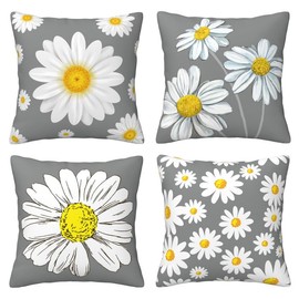 TNRTNP Daisy Sunflower Cushion Covers 18x18 Inch Set of 4, Decorative Throw Pillow Covers 45 X 45cm for Home Garden Sofas Bed Living Room Car Gifts