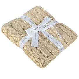 NTBAY Cotton Cable Knit Toddler Blanket, Super Soft Warm Breathable Baby Crib Blanket for Newborn Nursery Stroller, 30 x 40 Inches, Apricot