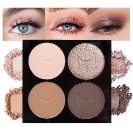 JUAAZIN Eyeshadow Quad - Blendable Matte & Shimmer, 4 Shades Nude Champagne, Gold, Light & Dark Brown, Velvety Pigmented Formula, Long-Lasting, Built-In Mirror, Perfect for Older Women 01#
