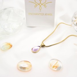 Birthstone Necklace for Women Stainless Steel Gold Plated Elegant Minimalist Plating Inlay Water Droplet Pendant Necklace Anniversary Birthday Gifts for Women Mom Wife Girlfriend Her (Purple Amethyst)