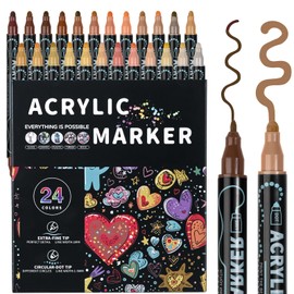 ZZWUAPT Skin Tone Dual Tip Acrylic Paint Pens,Acrylic Paint Markers for Wood, Canvas, Stone, Rock Painting, Glass, Ceramic Surfaces, DIY Crafts Making Art Supplies 24 Color