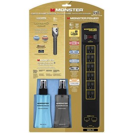 Monster - Gold Home Theater Kit Black/Gold- 1080 Jules surge power , Gold High Speed HDMI, ScreenClean, CleanTouch