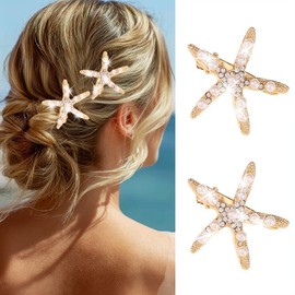 Banatra Starfish Hair Clips Gold Metal Sea Star Hair Barrettes Pearl Beach Hair Accessories for Women and Girls (Gold)