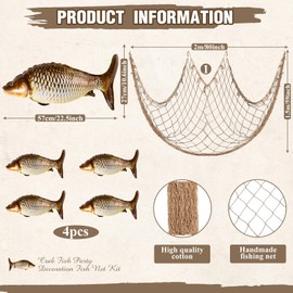 Silipull 5 Pcs Sea Animal Balloons Decorative Fish Net Set Crab Lobster Fish Foil Balloons Ocean Nautical Themed Party Decorations for Under The Sea Pirate Birthday Party Decorations (Fish)