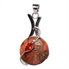Ravishing Impressions 925 Sterling Silver Dragon Blood Jasper & Red Quartz Pendant Necklace – Natural Healing Crystal Jewellery for Vitality – Gift for Men & Women