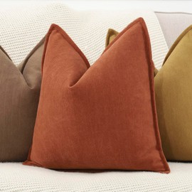 Madizz Textured Chenille Cushion Covers Set of 2 Super Soft Decorative Throw Pillow Covers Boho Pillowcases Modern Home Decor for Sofa Bedroom 22x22 inch, 55x55 cm, Rust