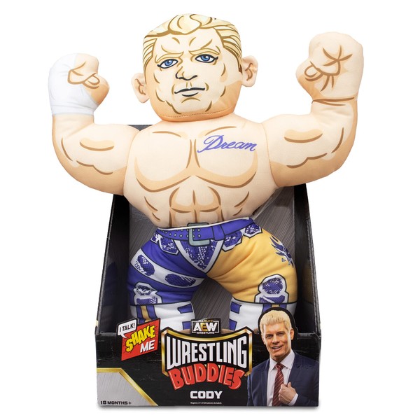 AEW Wrestling Buddies - Cody Rhodes - The Official LJN Wrestling Buddy Plush, 18”, Features Recorded Sounds from The Actual Wrestler