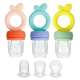 PandaEar Paquete de 3 chupetes de silicona para bebés con forma de fruta, con 3 tamaños de bolsas de silicona, sin BPA.