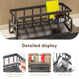 Sink Caddy Kitchen, Sink Organiser Stainless Steel, Rustproof Sponge Holder with Self-Draining Drain Tray, Kitchen Sink Organizer for Bathroom or Kitchen (Black)