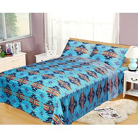 NU TRENDZ Southwest Design (Navajo Print) 3 Piece Sheet Set Twin Size, Design #16112 (Turquoise)