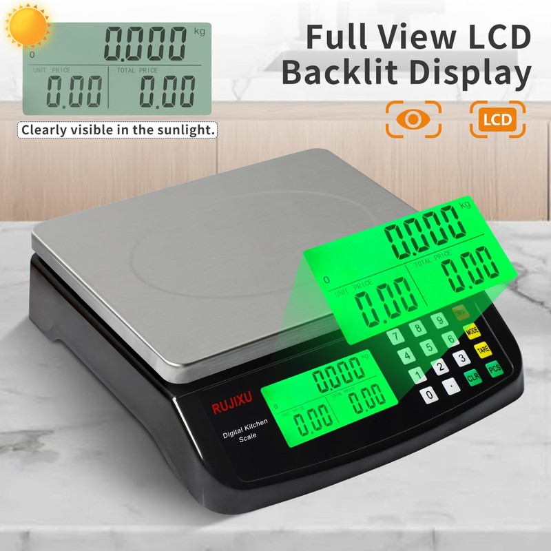Large Digital Kitchen Scale Black 30kg/66lb Commercial Food Scale Stainless