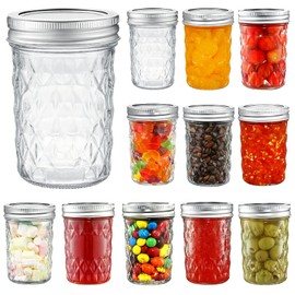 YEBODA 12 Pack Mason Jars 8 oz Glass Jars with Lids and Bands Canning Jars Ideal for Preserving, Jam, Honey, Jelly, Wedding Favors, Shower Favors, Sauces, Yogurt, DIY Spice Jars