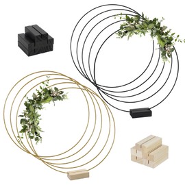 GENHH Pack of 10 Metal Rings for Crafts, 30 cm, Metal Ring with Base, Metal Rings with 10 Wooden Stands for DIY Wedding Table Decorations, Wall Hanging Crafts, Christmas Crafts