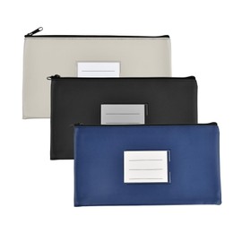 Pack of 3 Bank Bags, 28 x 15 cm, Faux Leather, A5 Document Folder with Zip and Window for Labelling, Waterproof for School, Home and Business (B)