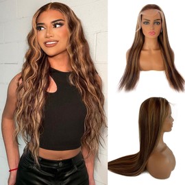 OiMiGO Lace Frontal Wigs Human Hair 180% Density, 13x6 Straight Lace Front Wigs HD Invisible Swiss Lace Wigs Human Hair for Women,Pre Plucked with Baby Hair Glueless Brown Wigs(#4T4P27 28Inch)
