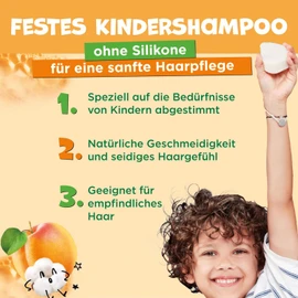 Garnier Festes Kindershampoo, Mildes Pflegeshampoo für empfindliches Haar und leichte Kämmbarkeit, Mit Aprikose und Baumwollblüte, Wahre Schätze Kids, 1 x 60 ml