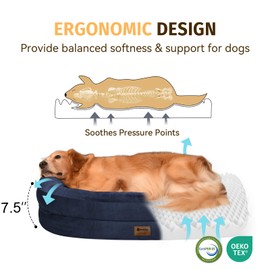 Orthopedic Waterproof Large Dog Bed: Memory Foam Washable Dog Bed with Bolsters - XXL Orthopedic Removable Cover for Medium Large Sized Pet - Non-Slip Bottom - Navy