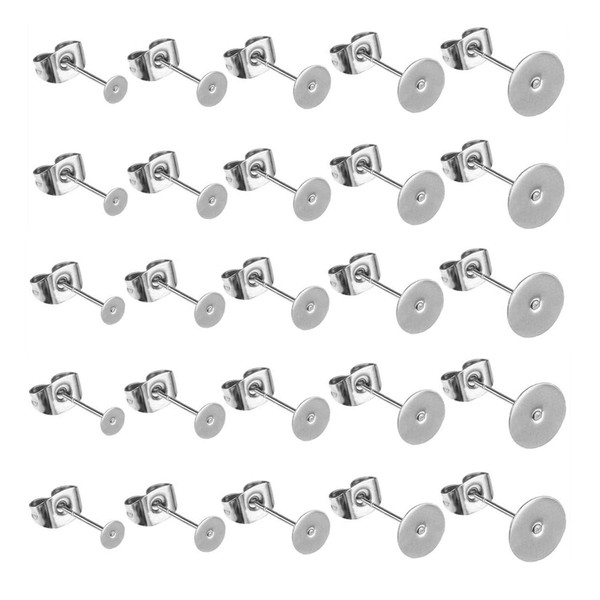 Alysee 200 Pieces 4mm Stainless Steel Earrings Posts Flat Pad