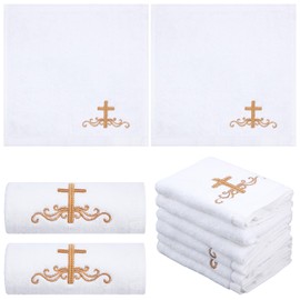 Buryeah 6 Pcs Pastor Towels for Men Cross Hand Towels Woman of God Handkerchiefs Christian Church Clergy Handkerchief (White,Cross)