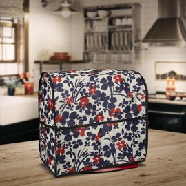 kwmobile Case Compatible with KitchenAid 4.3-4.8 Litres - with 3 Compartments - Food Processor Dust Cover in Blue Red White Flower Illustration
