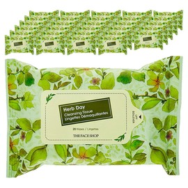 The Face Shop Herb Day Cleansing Tissue, 20 sheets, 40 pcs / 더페이스샵 허브데이 클렌징 티슈, 20매입, 40개
