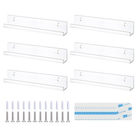Pack of 6 Vinyl Record Wall Mount Plates, Acrylic Record Shelf with Wall Screws, 30.5 x 4.3 x 4.3 cm Vinyl Record Stand, Acrylic Album Record Holder Wall for CD Photos