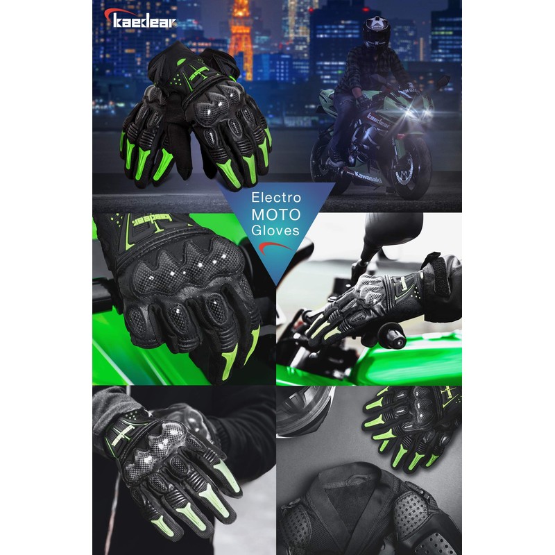 Kaedear KDR-GL1-GR-S Men’s Motorcycle Gloves, Smartphone and Touchscreen Compatible, Punched