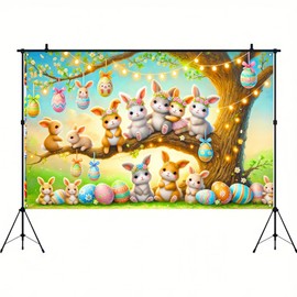 BlissYard Happy Easter Party Backdrop Banner Spring Easter Bunny Backdrop Cute Rabbits Colorful Eggs Photography Background Banner for Jesus Easter Spring Party Baby Shower Party Decorations 71 x 43