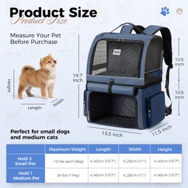 Lekebobor Cat Backpack Carrier for 2 cats, Double-Compartment Pet Carrier Backpack for Two Small Cats or One Medium Dogs, Cats Carrier Backpack Dog Carrier Backpack Fits Up to 24 Lbs Dog Bakcpack,Navy