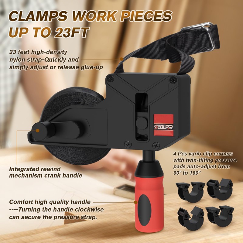 Sebupar 2 Pack Woodworking Band Clamps with 23 ft Variable