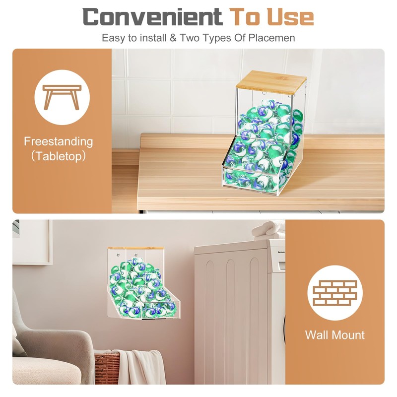 JYPS Laundry Box,Acrylic Dishwasher Pod Holder with 2 Lids,Powder Dispenser,Drying