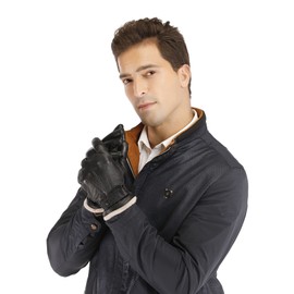 Men's Touchscreen Genuine Leather Gloves - Acdyion Cashmere Lining & Cashmere Cuff Gloves Outdoor Driving Winter Warm Mittens Luxury leather Gifts, Black, L