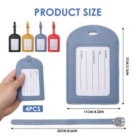 Luggage Tags, Pack of 4 Luggage Tags Air Travel with Address Label: Name, Email, Phone Number, 12 x 8 cm Leather Luggage Tag for Business Trip, Wedding, Couples, Travel and Graduation Gift