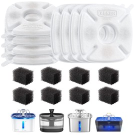 Veken Cat Water Fountain Filter, Classic 8 Pack Replacement Filters & 8 Pack Replacement Pre-Filter Sponges for 50oz, 84oz, 95oz or 108oz Automatic Pet Fountain Dog Water Dispenser