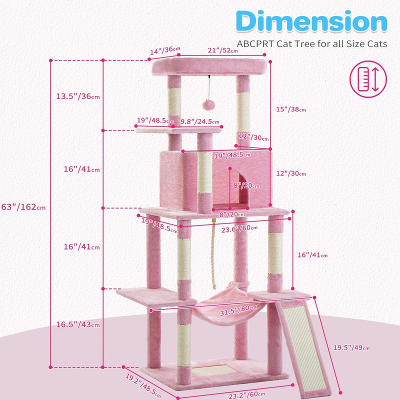 ABCPET Cat Tree Tower 63in Multi-Level Cat Tower for Indoor