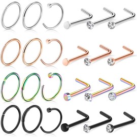 ONESING 24 Pcs Nose Rings for Women & Men - 20G Nose Hoop Rings & Studs - 316L Stainless Steel