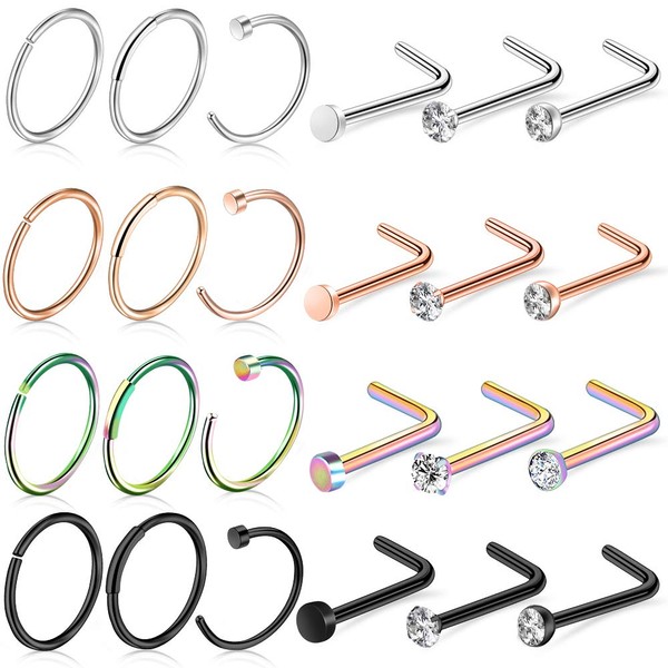 ONESING 24 Pcs Nose Rings for Women & Men -