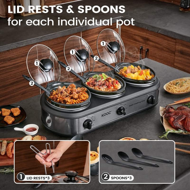 KOOC Triple Slow Cooker Buffet Server and Food Warmer 3x1.5