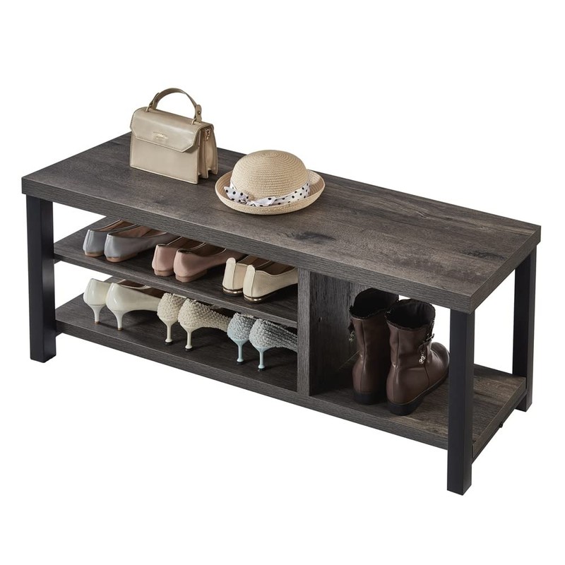 EXCEFUR Industrial Entryway Bench, Rustic Indoor Shoe Boot Storage Bench