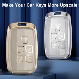 QIULIFAN Key Cover Compatible with Lan-d Rover Range Rover Discovery Sport Defender Evoque Velar Jaguar XF XE XJ XJL F-pace F-type 5 Buttons Aluminium Alloy Key Case with Keyring, Silver
