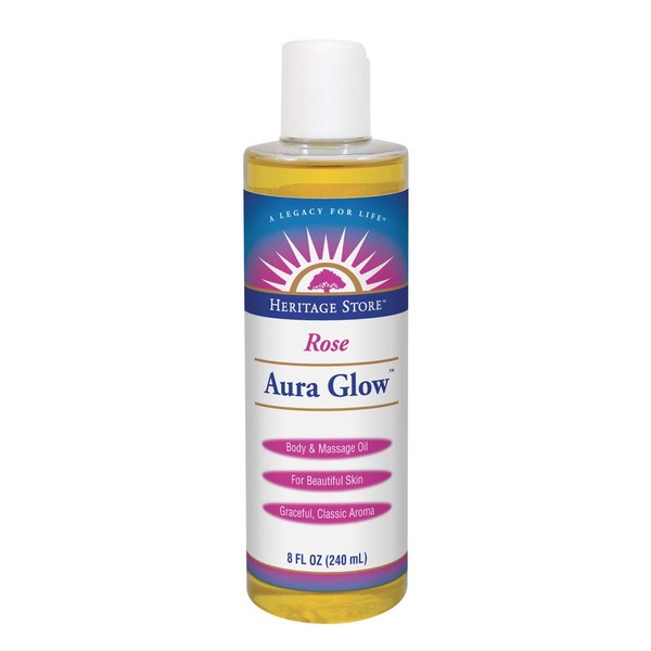 Heritage Store Aura Glow, Rose | Body & Massage Oil | For Beautiful Skin & Hair | Moisturizer, Aftershave Lotion, Hair & Bath Oil | 8oz