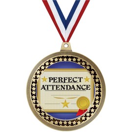 2.75" Perfect Attendance Medal Award, Gold Vega Perfect Attendance Team Trophy Award Includes Free Neck Ribbon Prime